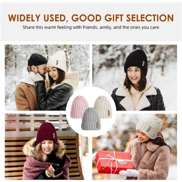 Womens Winter Knitted Beanie Hat 3PCS - Picture 7 of 8